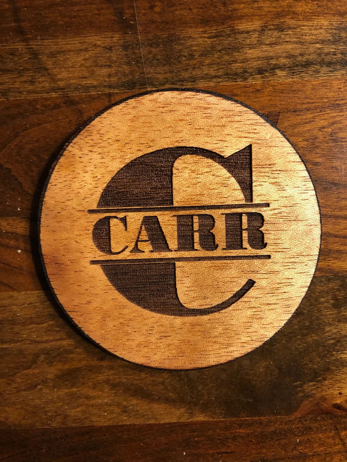 Monogram Engraved Wood Coaster