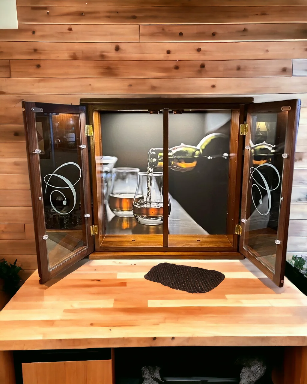 Custom Glass Door Liquor Bar Cabinet