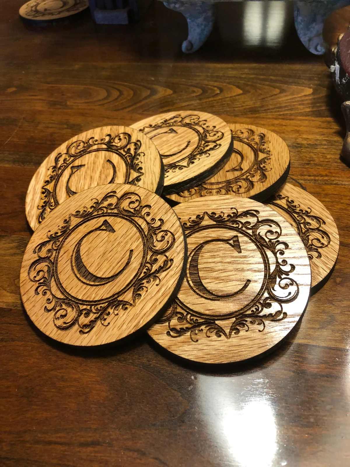 Floral Monogram Wood Coaster Set