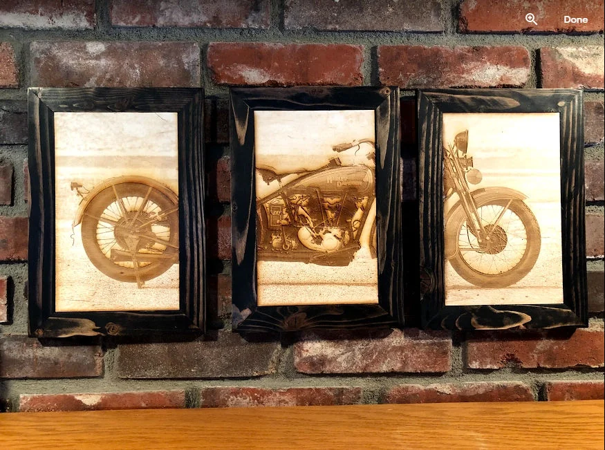 Motorcycle Photo Engraved Wood Triptych