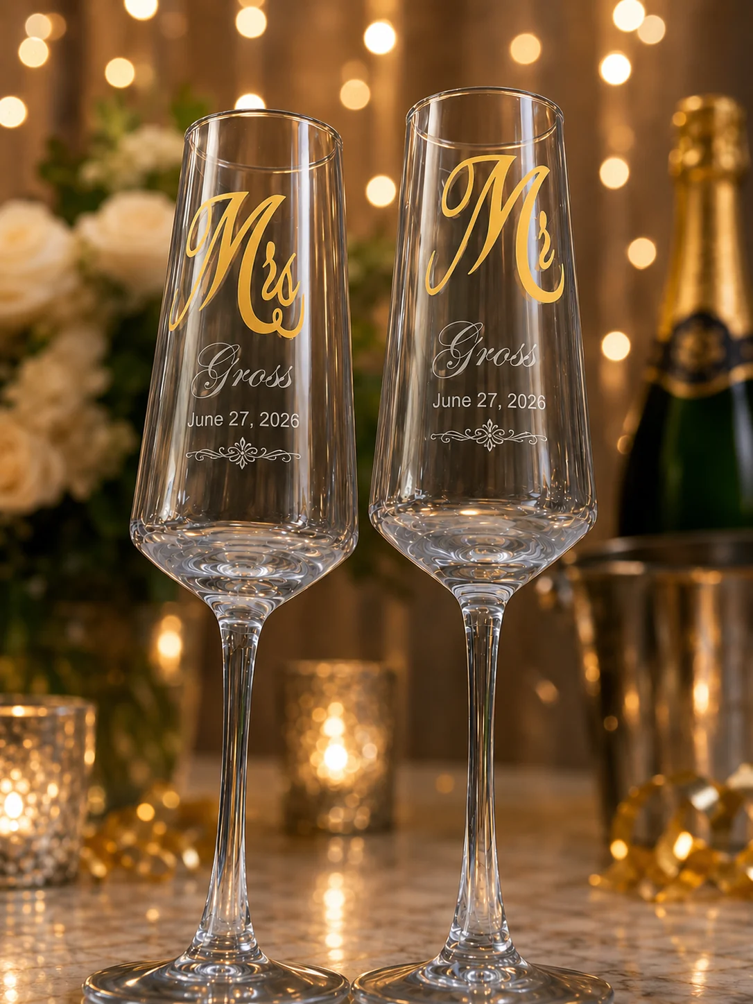 Mr. And Mrs. Elegant Wedding Toasting Champagne Flutes
