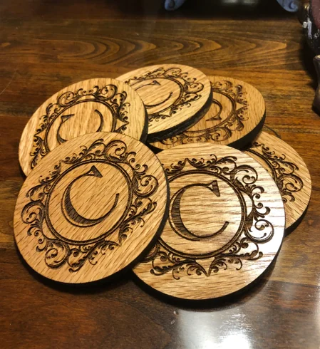Monogrammed wooden coasters